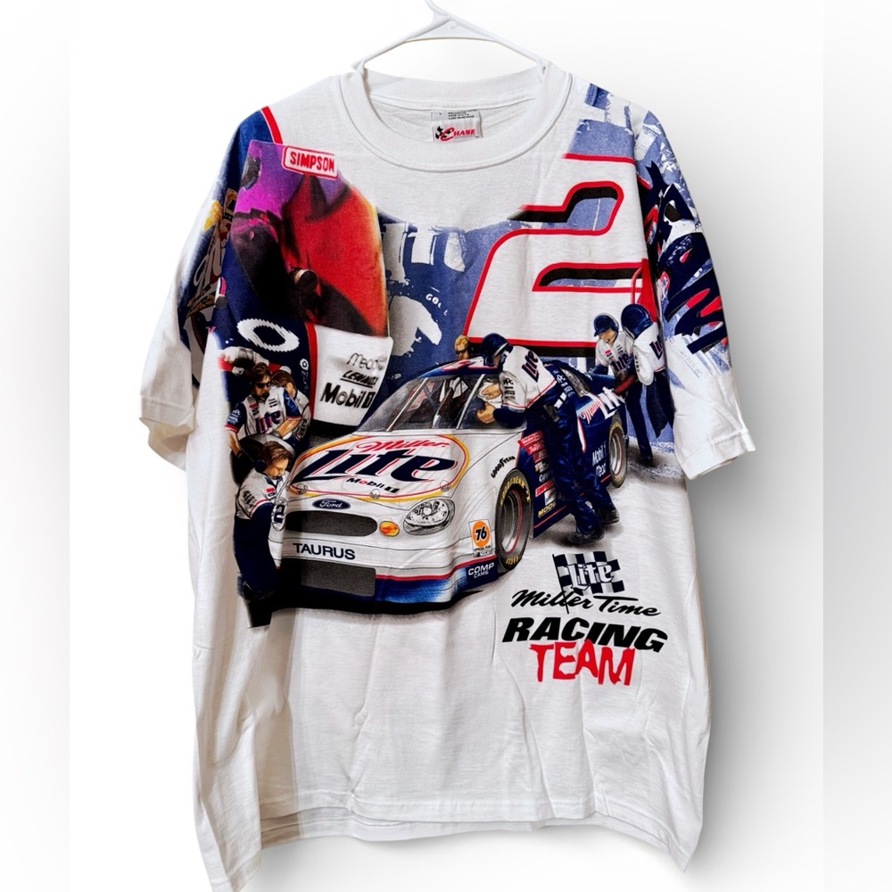VTG 90s Rusty Wallace All Over Print Shirt Miller Lite AOP Large NASCAR USA